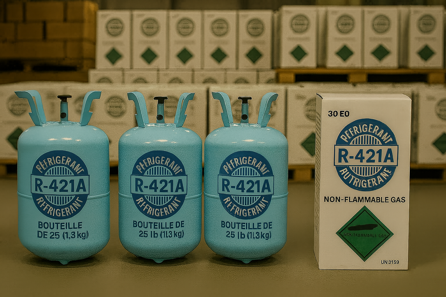 R-421A Réfrigérant – Bouteille de 25 lb (11,3 kg)